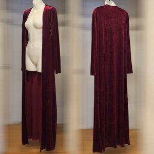 Fashion Nova Burgundy Ribbed Velvet Open Front Cardican Jacket Duster M- L